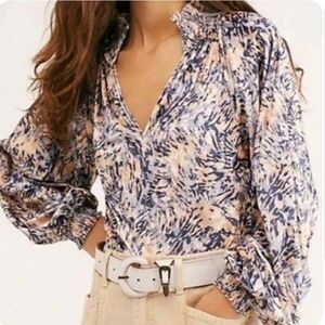 Free People Go Get 'Em Crushed Velvet Balloon Sleeve Blouse - Size Large